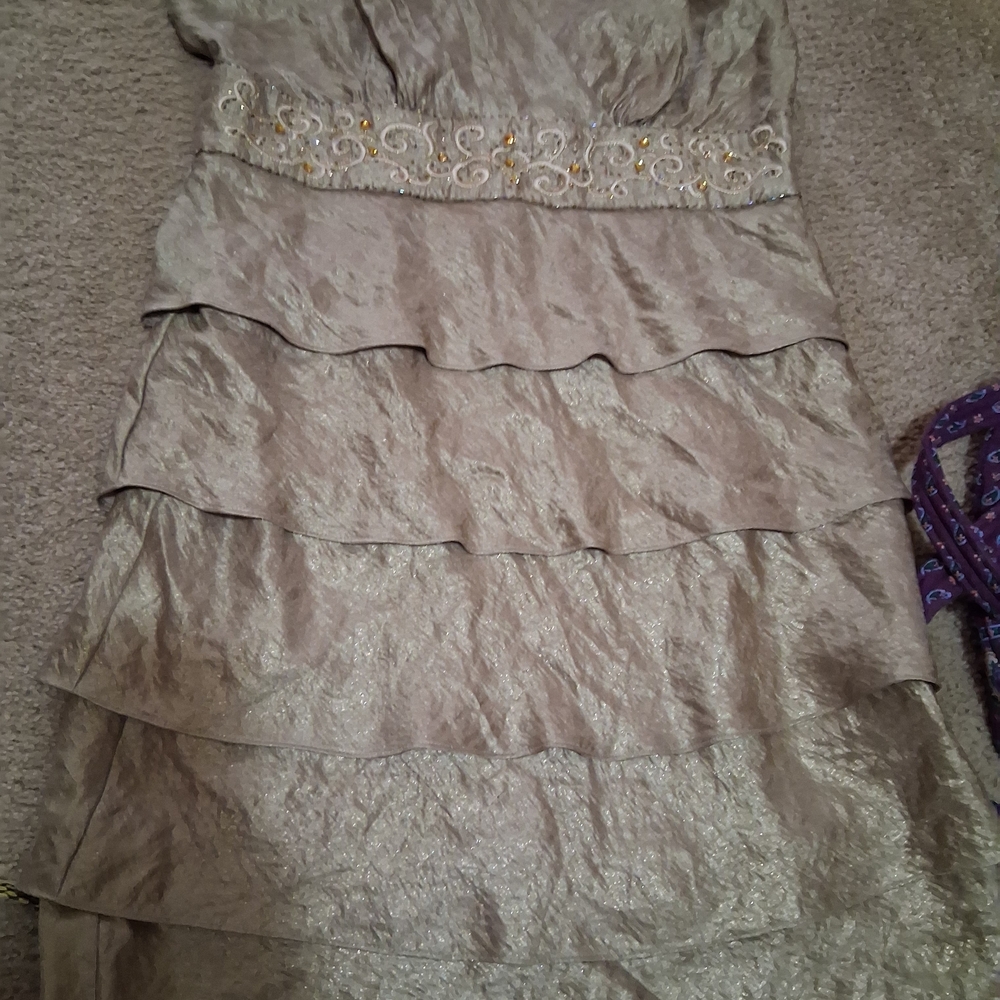 R&M Richards Shimmery Gold Wrap Dress - Picture 2 of 6